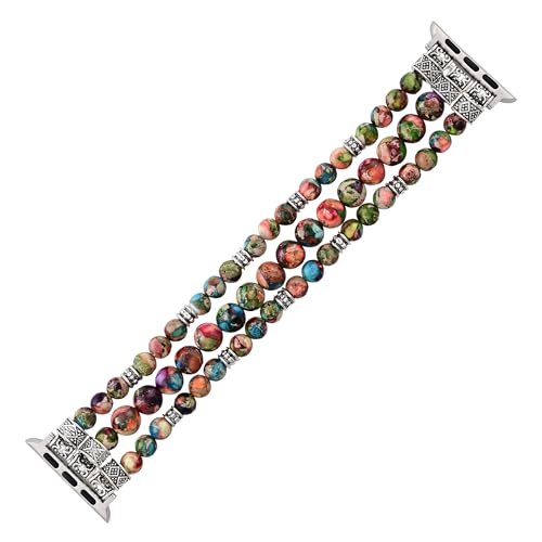 Jasper Handmade Stretch Watch Band: Boho Jasper Handmade Watch Band Bohemian Natural Stone Smartwatch Stretch Bands Compatible with Apple Watch 38mm/40mm/41mm/42mm/44mm/45mm (38mm-45mm L size(6.5''-7.0''), Vineyard Jasper) by DAFARACODE - Image 4
