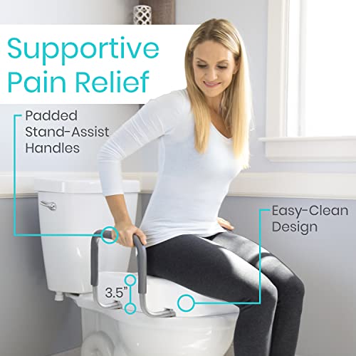 Vive Toilet Seat Riser With Handles - Raised Toilet Seat With Padded Arms For Handicapped - Medical Handicap Bathroom Safety Chair - Portable, High And Elevated Lifter Extender (Standard Round) #TOP2