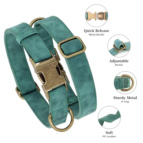 Image of Didog Soft PU Leather Dog Collar for Medium Dogs, Quick Release, Green M
