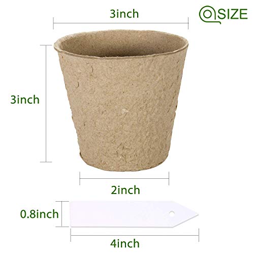 Zoutog 3'' Peat Pots, 100 Pack Round Plant Starter Pots Seedling Trays, Bonus 100 Plant Labels #TOP3