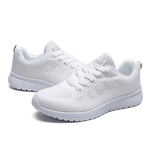Womens Slip-On TrainersSport Walking Sneakers Lightweight Non Slip Trainers Casual Shoes for Running Ladies Trainers Air Cushion Arch Support Running Shoes for Flat Feet Plantar Fasciitis White