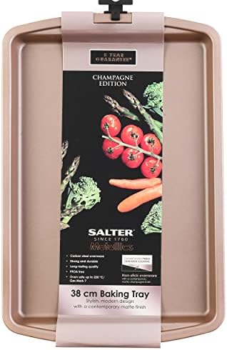 Salter BW07910C Baking Tray, 38 cm, Non-Stick Pan, PFOA-free, Carbon Steel Oven Tray, Great for Baking Cookies, Pastries and Everyday Cooking, Matte Metallic Carbon Steel Champagne Edition