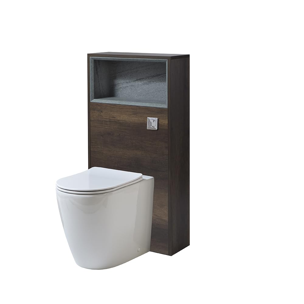 Milano Dark Oak Unit / Black Flush Bexley 600Mm Dark Oak Bathroom Wc Unit Shelf Back To Wall Toilet