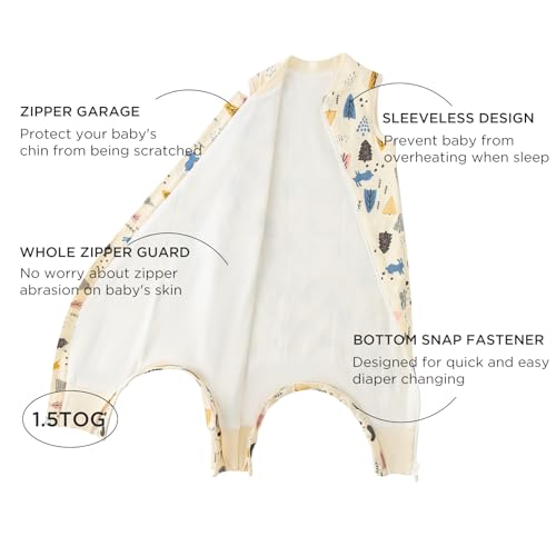 Image of Duomiaomiao 1.5 TOG Toddler Sleep Bag 6-12 Months 100% Cotton Four Season Side Open Zipper Baby Sleep Sack with Feet, Breathable Toddler Wearable Blanket