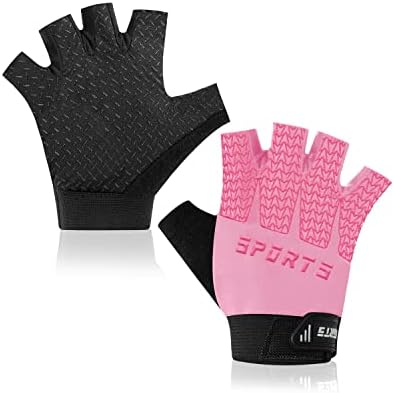 Bumobot Kids Fingerless Sports Gloves, Kids Cycling Gloves, Non-Slip Kids Boys Girls Half Finger Gloves for Cycling Biking Fishing Climbing Riding Outdoor Sports, Pink, Medium