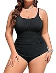 Tuopuda Women's One Piece Swimsuit Plus Size Swimming Costume Tummy Control Ruched Modest Swimwear Ladies Padded Bathing Suit Push Up Swimsuits L-4XL, Black, XXL