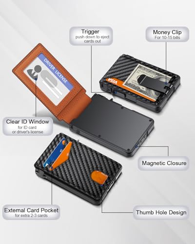 Image of ZALVEX Wallet for Men, Mens Minimalist Wallet 9-13 Cards, Slim Compact Wallet with Money Clip & ID Window, RFID Blocking Smart Pop Up Card Wallet, Metal Aluminum Credit Card Holder Bifold Wallet