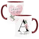 SpecialMe® Kaffee-Tasse mit Name und Spruch mit Herz Initiale Monogramm Dankeschön personalisierte Geschenke Lehrerin bordeauxrot Keramik-Tasse