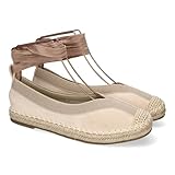 shoes&blues.es 89871 Bailarina de Mujer con Yute, Diseno Moderno con Puntera Bordada y Cintas Opcionales para un Ajuste Comodo, Ideales para Primavera-Verano. Beige Talla 38