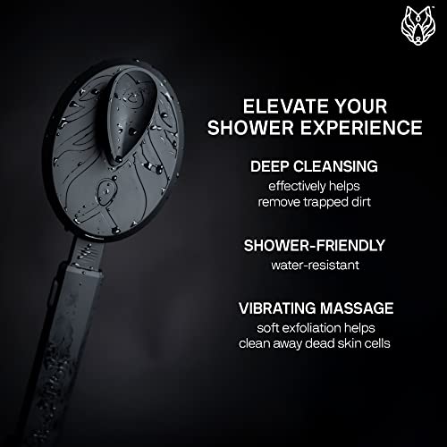 Black Wolf Vibrating Face And Body Brush, Sonic Scrubber Pro - Water Resistant, 4 Settings, 2 Speeds & 2 Modes, Massage Brush With Charcoal Infused Silicone Bristles For Deep Clean #TOP1