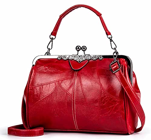 [ZAZALAND] ［ザザランド］がまぐち バッグ ショルダー 斜めがけ トート 3way 革 レトロ アンティーク 調 (赤) - ZAZALAND - 商品画像