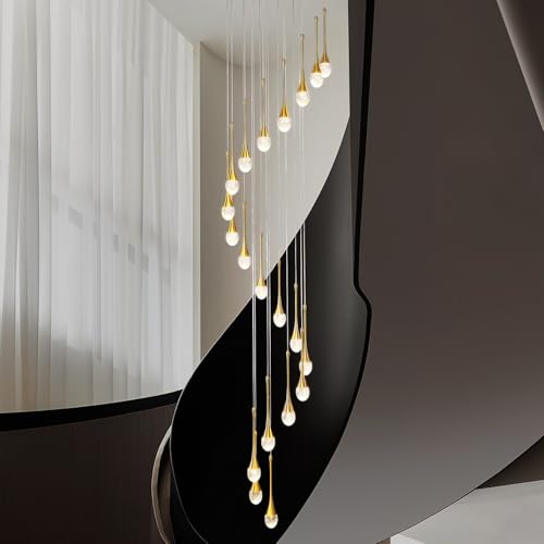 138 ''/350 cm de alto oro 20 luces escalera caracol colgante araña lámpara de salón techo lámparas de cristal hall de entrada araña de cristal gotas de lluvia burbuja LED 2700 6000 K regulable