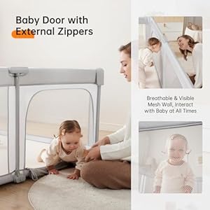 Baby playpenfoldable portable playpen for babies and toddlers59x59play pen with zipper doorbaby play pen indoor outdoor baby fence play area collapsible play yard with travel baglight grey  urban country home decor