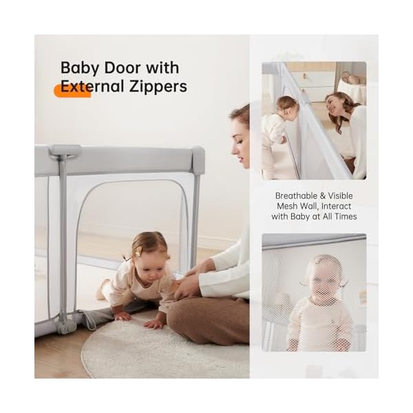 Baby playpenfoldable portable playpen for babies and toddlers59x59play pen with zipper doorbaby play pen indoor outdoor baby fence play area collapsible play yard with travel baglight grey  urban country home decor