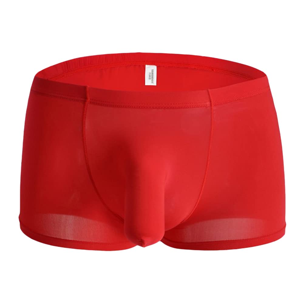 Junhouse Men's Sexy Elephant Bulge Underwear Boxer Trunks Ice Silk Breathable Underwear Separated Pouch Bulge Boxer Low Rise Enhancing Underpants (XL,Red)