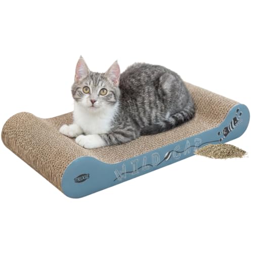 TRIXIE Kratzpappe Wild Cat Kratzbrett für Katzen aus stabiler Wellpappe mit Katzenminze - 41 × 24 × 7 cm - zur Krallenpflege & Beschäftigung - 48000