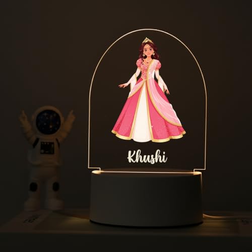 Image of SNAPTRAP LED Name Light Customized for Girls | Personalized Princess Acrylic Night Lamp with Custom Name | Fairy, Ballerina & Royal Dress Designs | USB Nursery Night Light Gift (Royal Pink)