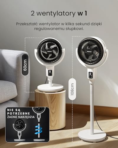 Wentylator kolumnowy Pro Breeze 109 cm – 29 dB Supercichy – Wyświetlacz LED, Pilot, 2 Tryby Chłodzenia, Ruch Pionowy i Poziomy – Energooszczędny – Dom i Biuro