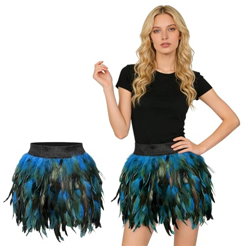 CHENBOOW Femmes Plume Jupe,Costume Paon Femme,Femme Jupe Courte Demi-Corps en Plumes,pour Le Carnaval,Mardi Gras,SoiréE à Thème,Halloween