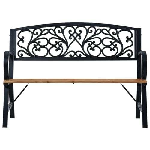 Gecheer Vintage Style Garden Bench with Solid Wood Seat and Cast Iron Backrest - Durable Outdoor Seating Model47940