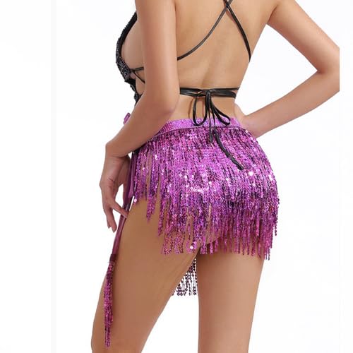 Women's Sequin Tassel Skirts Rave Fringe Hip Scarf for Festival