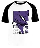 Eva Shinji Camiseta Beisbol Blanca Unisex Manga Corta Negra