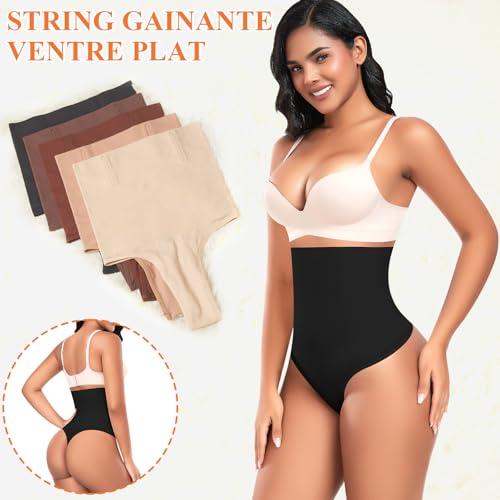 YARRCO String Gainante Femme Ventre Plat Invisible Culotte Sculptante Gaine Amincissante Taille Haute Panty Gainant Tanga Shapewear Thong (#01 Noir,XL) – vue 2