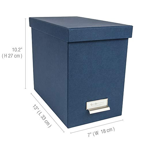 Bigso John Fiberboard Label Frame Desktop File Storage Box Document Organizer For Important Paperwork Durable Hanging File Box With A Lid & Metal Label Window 7.4’’ X 13’’ X 10.4’’ Blue #TOP2