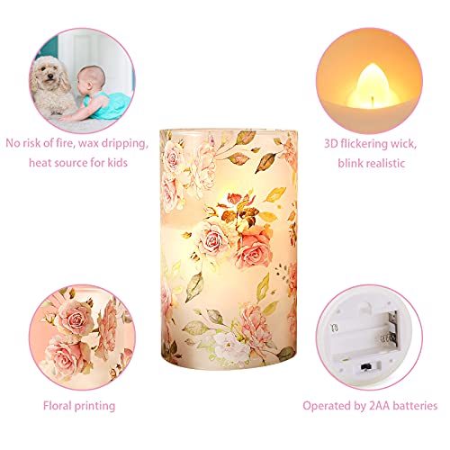 Petristrike Pink Flameless Candles With Remote & Timer, Flickering Glass Tumbler Candles, Love Themed Decor Battery Led Pillar Candles, Floral Rose Table Ornaments For Mother Gifts,Valentine's Day #TOP4
