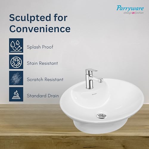 Image of Parryware Cascade NXT bowl basin | Glossy Finish | Wash Basin Over Counter | Wall Mount Sink (470 x 405 x 150mm) | C04021C