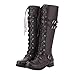 Women's Motorcycle Boots Fashion Lace Up Metal Buckle Knee High Boots Chunky Low Heel Goth Riding Boots Round Toe Punk Combat Boots Fall Winter Long Boots Brown