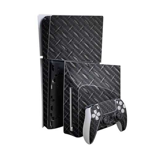 Carbon Fiber Skin Compatible with PlayStation 5 Slim Digital Edition Bundle + Disc Drive for PS5 - Black Diamond Plate - Premium 3M Vinyl Protective Wrap Decal - Easy to Apply | Made in The USA -  Vision Signs & Graphics, CF-SOPS5SLBUDD-Black Diamond Plate