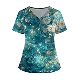 OKDNAJDD Uniforme Médico Mujer Women's Fashion V-Neck Short Sleeve Overalls with Pockets Print Tops Clothes M
