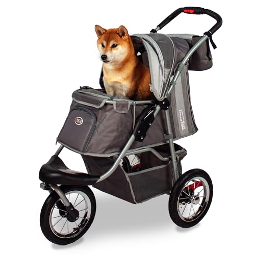 Passeggino Innopet Comfort Air Eco Grigio per cani e gatti - Passeggino leggero per animali domestici con ruote pneumatiche da 12 pollici - Pieghevole con una sola mano - Capacità 25 kg