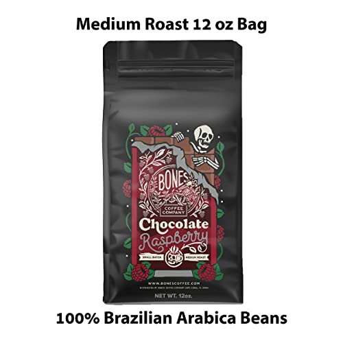 Bones Coffee Company Chocolate Raspberry Flavored Whole Coffee Beans Milk Chocolate & Raspberry Flavor | 12 Oz Flavored Coffee Gifts Low Acid Medium Roast Flavored Coffee Beverages (Whole Bean) #TOP3