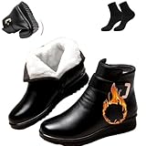 Bottes orthopédiques pour femme avec boucle en métal et cuir véritable - Antidérapantes - Bout rond - Fermeture éclair latérale - Noir - 39EU