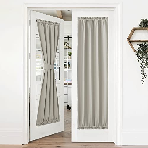 NICETOWN Classroom Door Window Curtain, Farmhouse Room Darkening Front Shade for Kitchen Rod Pocket Thermal Insulated French Door Curtain for Loft/Office, 36" W x 72" L, 1 PC, Natural Natura