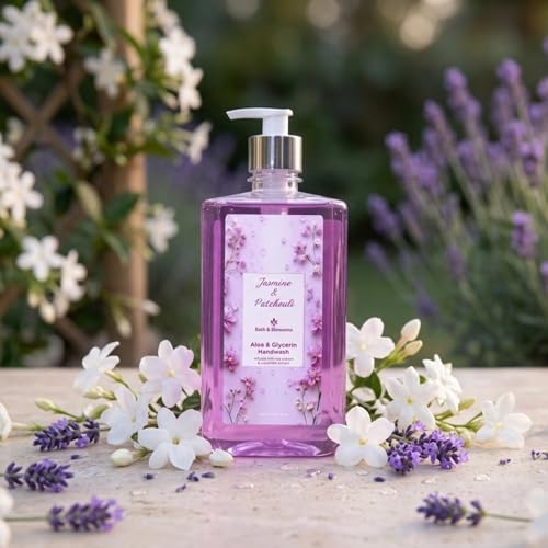 Image of Bath & Blossoms Jasmine & Patchouli Hand Wash 500 ml | Aloe Vera & Glycerin | Enriched with Rice & Cucumber Extract | Hydrating Gentle Hand Wash | Antibacterial formula | Vegan, Cruelty Free & 100% Paraben Free | Luxurious Hand Care