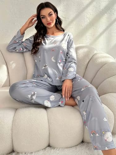 Image of Louis Luxe Womens Korean Night Dress || Full Pyjama Set || Korean Nightsuit || Women Nightwear ||Round Neck Full Sleeve Nightsuit || Loungewear || Everyday Nightdress (ND-02)