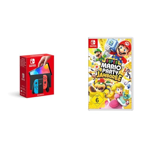 Nintendo Switch-Konsole (OLED-Modell) Neon-Rot/Neon-Blau + Super Mario Party Jamboree