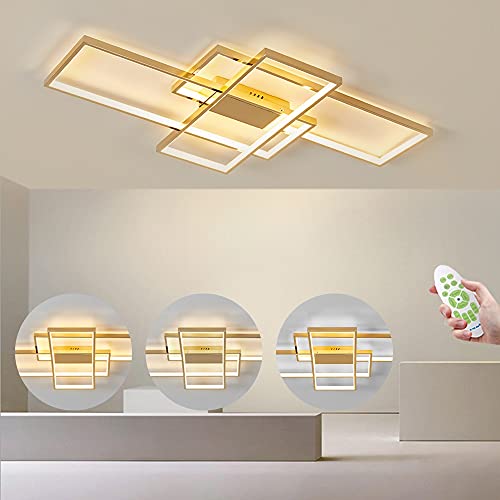 Lámpara De Techo LED, Lámpara De Techo Minimalista Moderna 54W 4800lm, Regulable Con Control Remoto 3000K-6000K, Luces De Techo Para Pasillo, Comedor, Cocina, Dormitorio, Sala De Estar, 80cm,GOLD Cover