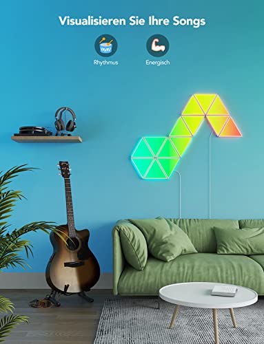 Govee Glide Triangle LED Light Panels, Smart RGBIC Wandleuchte Innen Lichtpanel Wi-Fi Dimmbar DIY, Music Sync, funktioniert mit Alexa und Google Assistant, für Gaming und Weihnachten Deko, 10 Panels
