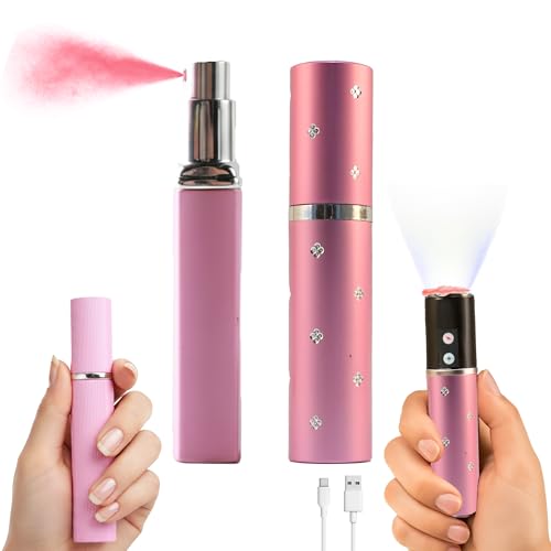 Pink MagiUSA Lipstick OC Pepper Spray+Stun Gun Combo Dual Protection for Women Self Defense Keychain kit Set Compact Tazer Sprey for Girls Compact & Disguised Security Tool Tactical tazor Gift