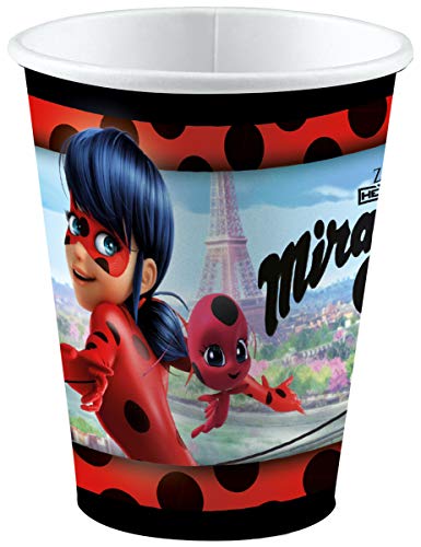 amscan 9902874 Miraculous Lot de 8 gobelets en Papier, capacité 250 ML, Vaisselle de fête, 1 pièce