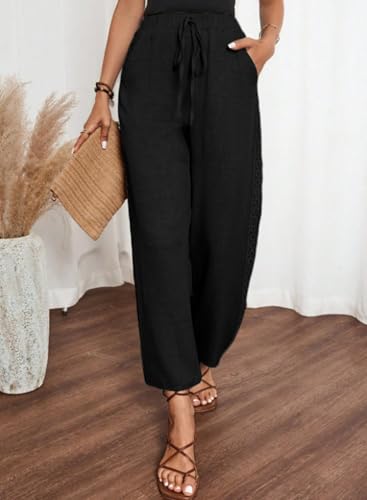 Acelitt Women Casual Lightweight Drawstring Elastic Waist Ankle Pants with Pockets, S-XXL2