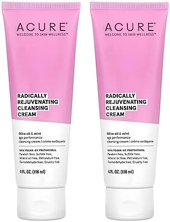 Acure Organic Mint and Olive Oil Facial Cleansing Creme With Acai, Blackberry, Rosehips, Pomegranate, Chamomile, Rooibos, Aloe Vera and Echinacea For Skin Clearing and Fighting Acne, 4 oz. (Pack of 2)
