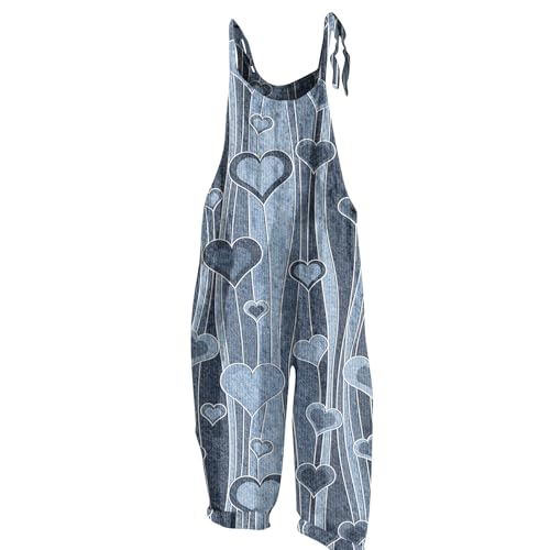 Plus Size Boho Overalls for Women Hippie Cloth Floral Print Linen Jumpsuits