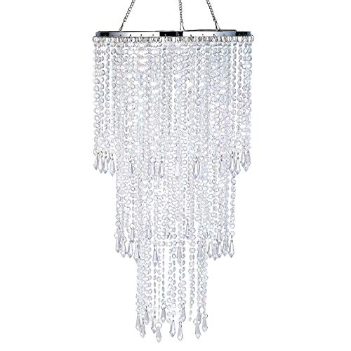Flavorthings Modern Chrome Beaded Hanging Chandelier (W10.25 X H20”)，3 Tiers Beads Pendant Shade, Ceiling Chandelier Lampshade With Acrylic Jewel Droplets, Beaded Lampshade (Crystal Iridescent) #TOP2