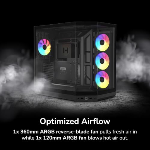 Image of HYTE Y50 RGB Essential Aesthetic Gaming PC Case - 4 Included aRGB Fans (1x 120mm + 1x 360mm Reverse) - Dual Chamber ATX Desktop Chassis - Rear Connect Motherboard Compatible - Pitch Black