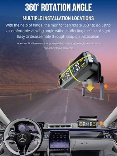 Tire Pressure Monitoring System with Solar & USB Charger-TPMS with 4 External Sensors & 6 Alarm Modes, LCD Display Screen, Real-Time Pressure & Temperature Monitor for Sedan/SUV/MPV/RV/Trailer 0-99PSI - Image 3